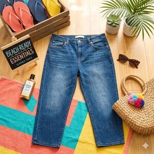 Ella Moss Blue High Rise Straight Leg Cropped Jeans Size 10 Stretch Denim